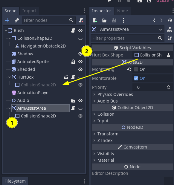 Example of AimAssitArea fully configured in the editor
