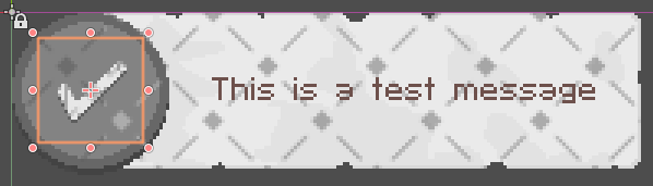 test notification panel with a checkmark icon