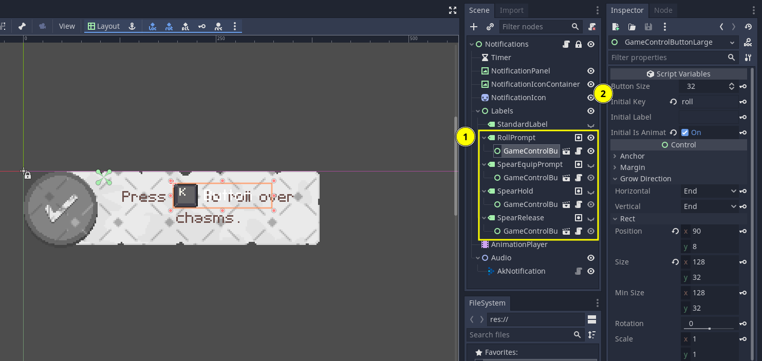 Setting up a special notification message in the editor